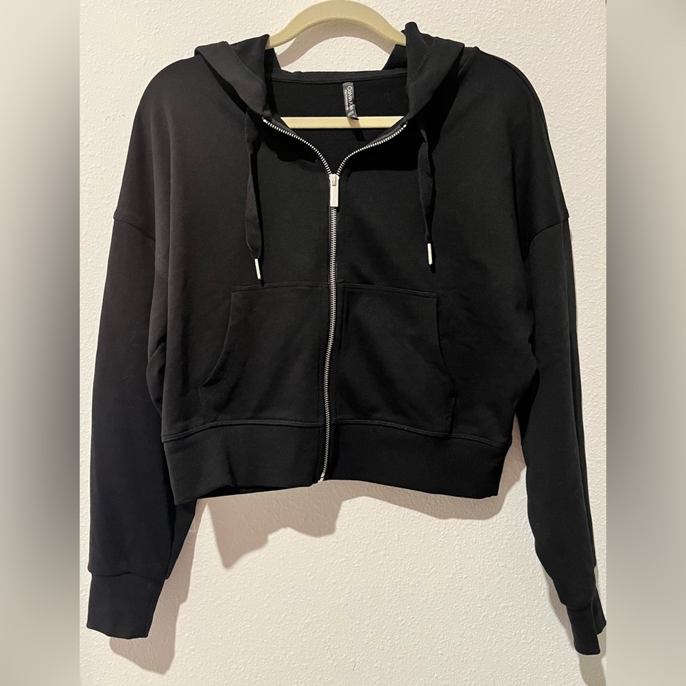 Calvin Klein Performance Active Black Cropped Zippered Hoodie | New Without Tags